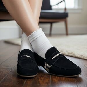 Lav Artigiana Black Suede Classic Slip On Loafers Size 38.5